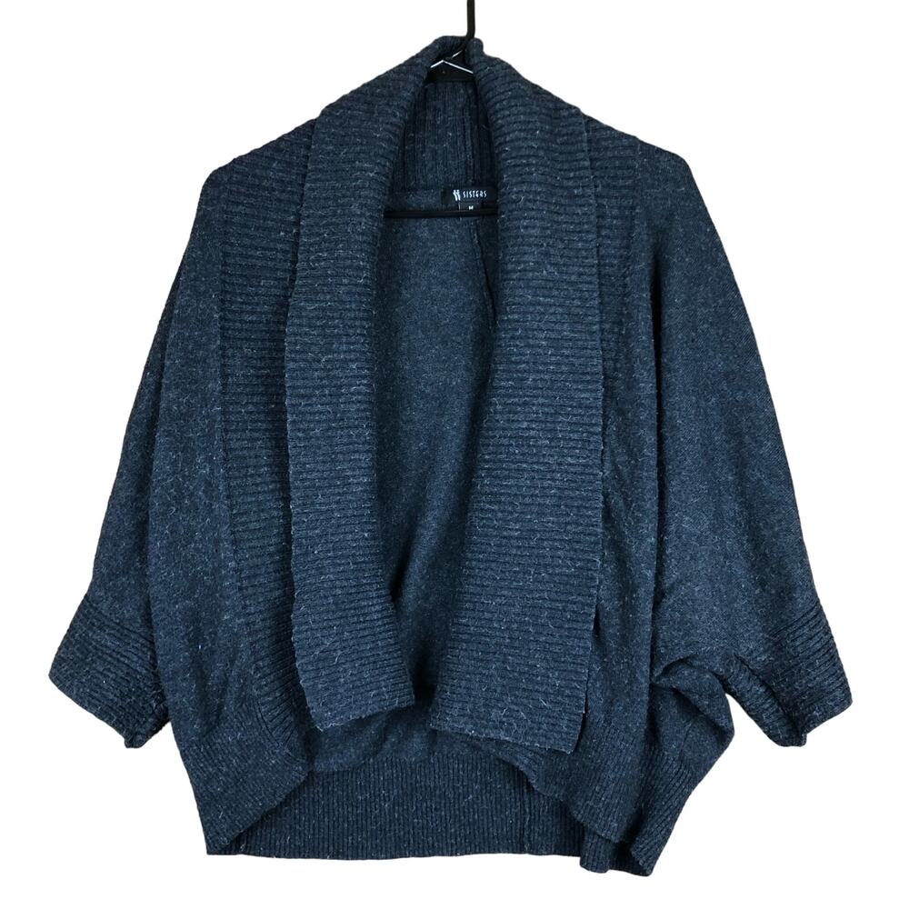Sisters Womens Sweater Dark Gray Thick Open Front Cardigan Wool Blend Medium